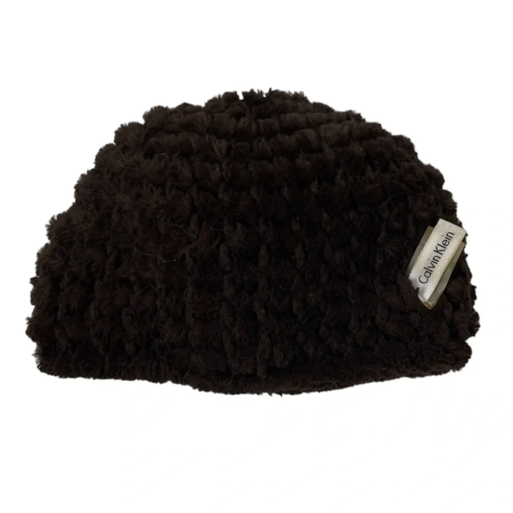 Vintage Fur Hat Calvin Klein Textured Knit Womens Winter Hat Lux Chocolate Brown - Picture 12 of 13